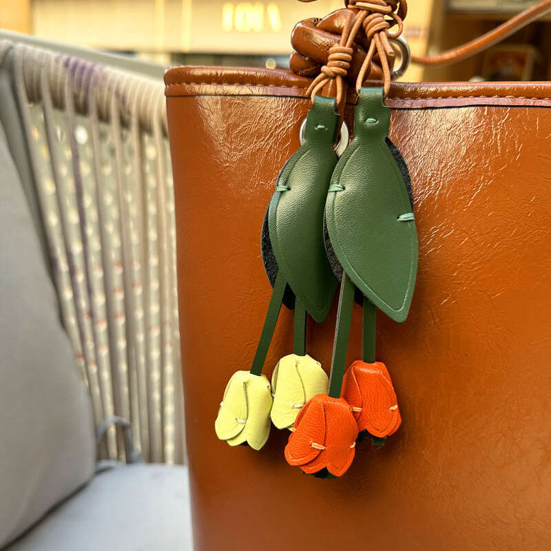 High-End Tulip Finished Product and DIY Material Kit Genuine Leather Decoration Ins Style Bag Pendant