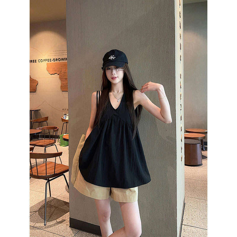 sxzy 2025 bohemian design vneck tank top summer new loose korean style outerwear camisole for women ins