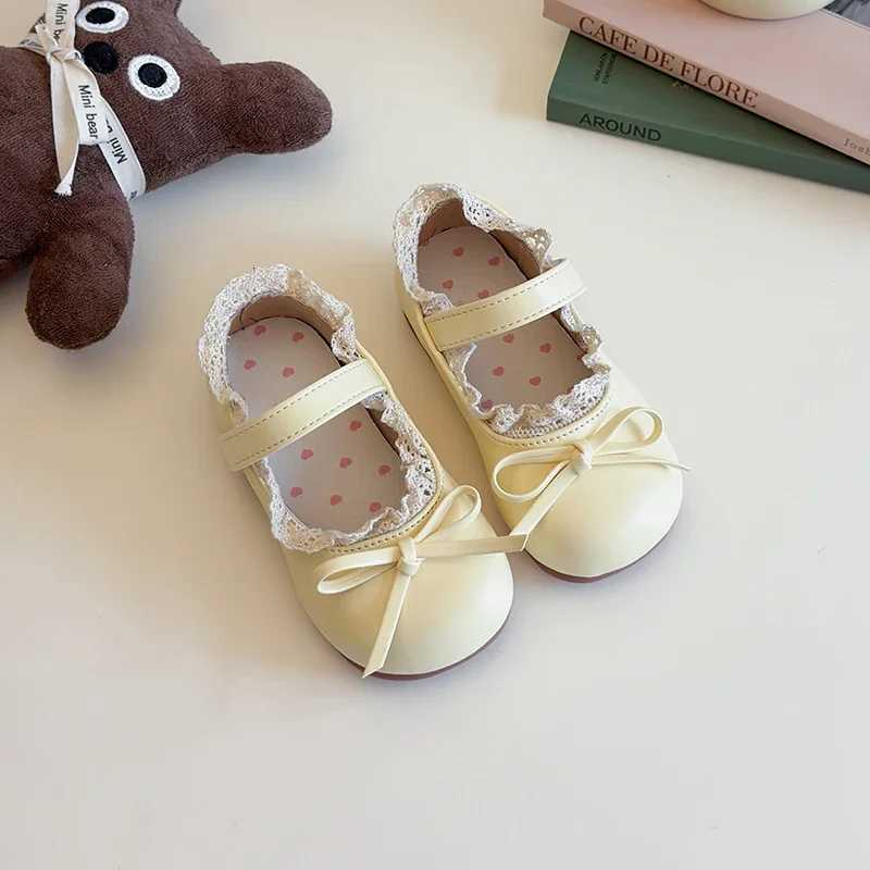 Princess Shoes Girls Lolita Lace Edge Mary Jane Flats Child Soft Sole Butterfly Casual Shoes Toddler Kids PU Leather Dress Shoe XJ250724