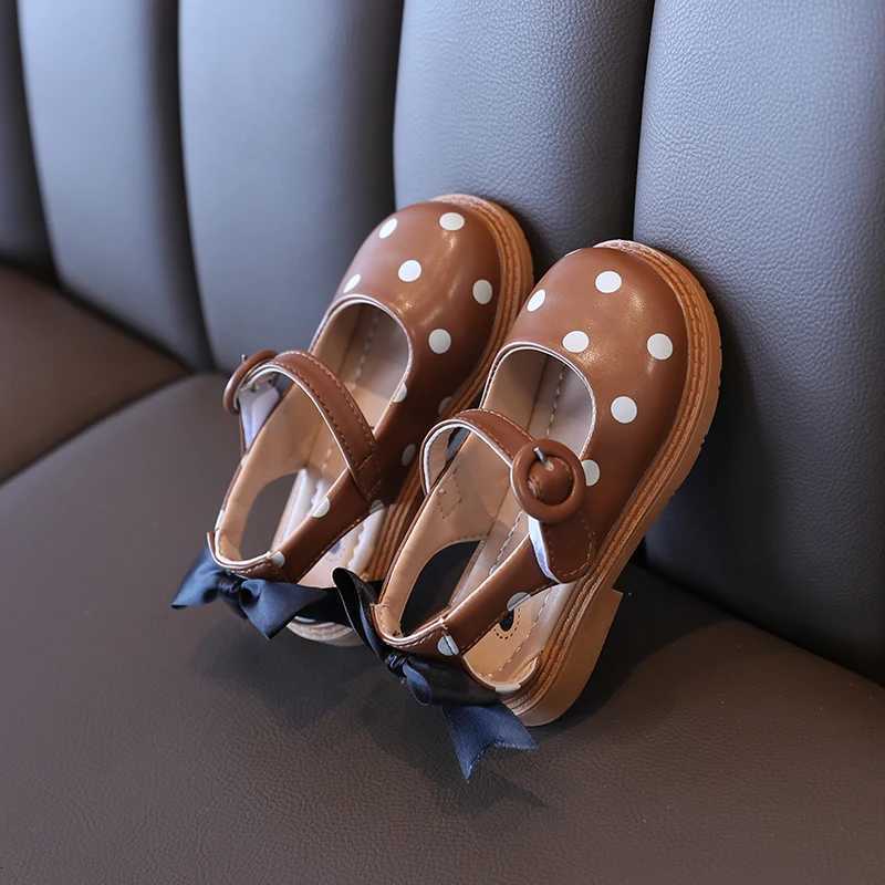 Toddler Girls Mary Janes Elegant Back Bowtie Beige Khaki Four Season Children Leather Shoes 21-30 Polka Dot Light Kids Shoes XJ250724
