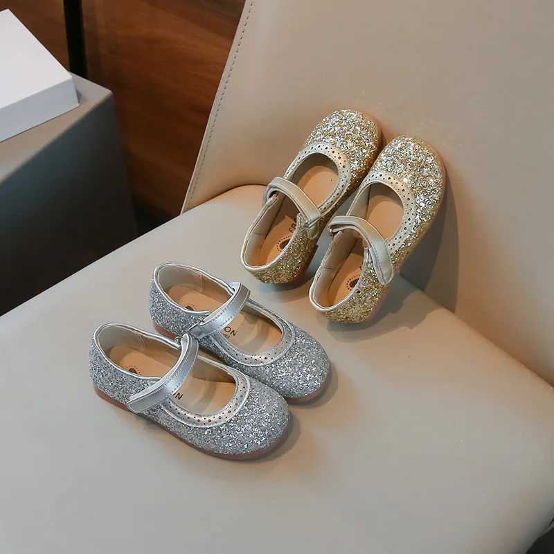 Girls Princess Shoes Sequins Glimmer Gold Silver Par Kids Flat Shoe Round Toe Flexible Autumn Sleek Children Shoe 26-35 XJ250724