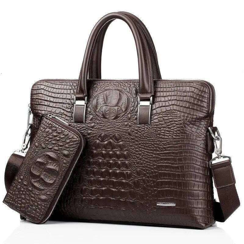 Bags New Alligator Leather Business Men's Male Briefcase Shoulder Men Messenger Laptop Computer Bag 2 Pcs