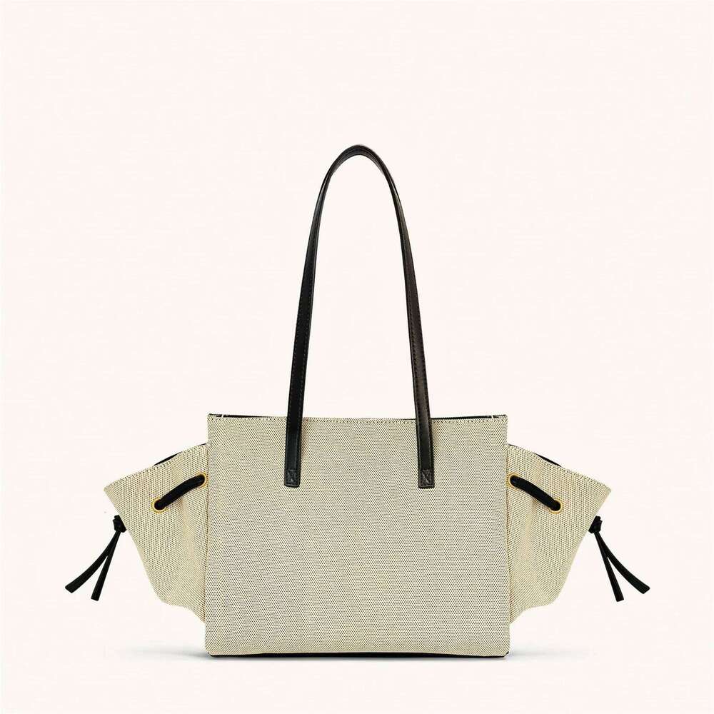 JW Pei New Canvas Black Motorcycle Style Tote Bag Women's Large Capacity Crossbody Purse for Commuters Underarm Shoulder Handbag