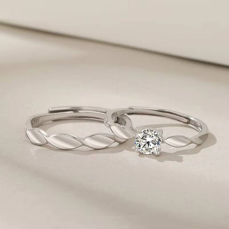 925 Sterling Silver Adjustable Couple Rings Moissanite Promise Knot Mobius Design Wedding Jewelry Gift for Lovers