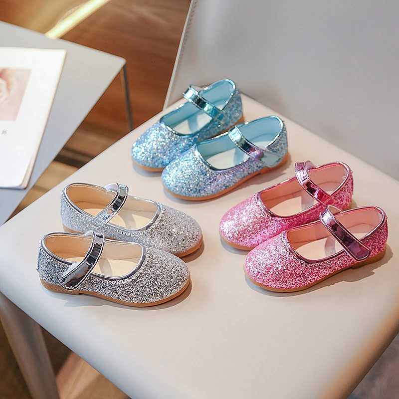 Girls Princess Shoes Glitter Round Toe Spring Luxury Kids Flat Shoe Par Solid Color Slish Hook-loop Shallow Children Shoe XJ250724