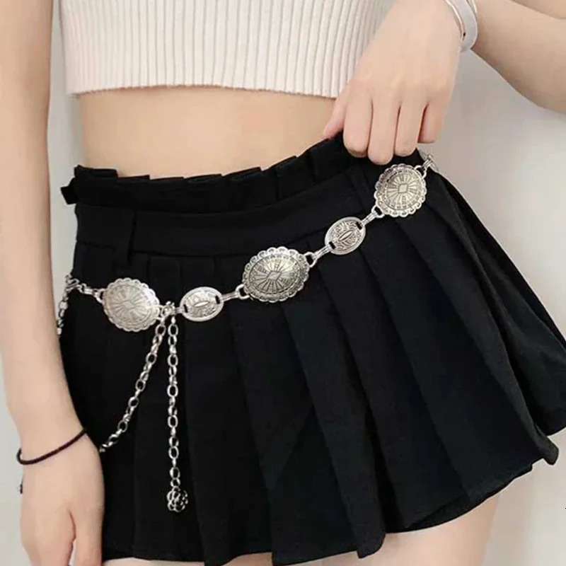 1 Piece Set of Waist Chain Accessories for Womens Retro Bohemian Ethnic Style High-end Silver Metal Chain Belt with Skirt Belt 250722