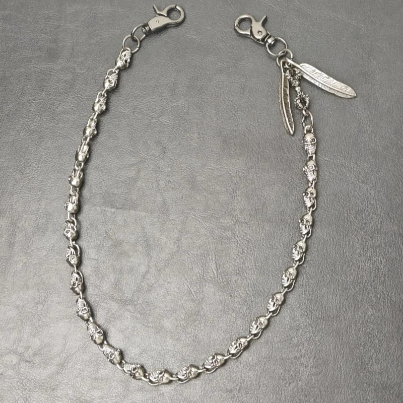 Male Skull Pants Chain Silvery Feather Metal Ones Waist Fashion luxurious y2k Jin Gangchu Key Chain Hip Hop Punk Accessories 250722