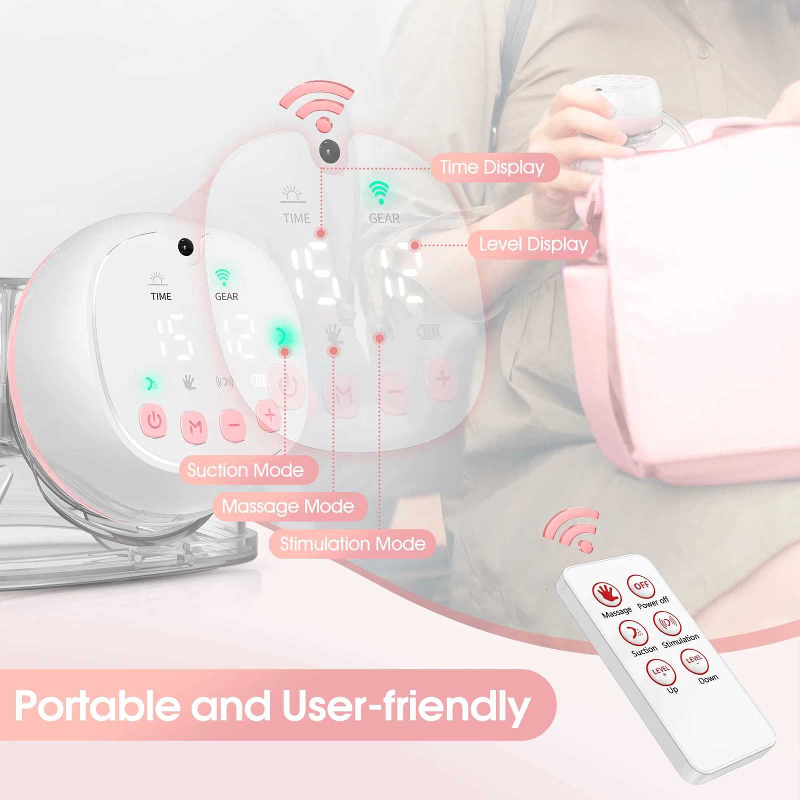 1200mAh Portable Hands-Free Breast Pump 12 Levels 3 Modes Electric Remote Control Painless Breastfeeding X250724