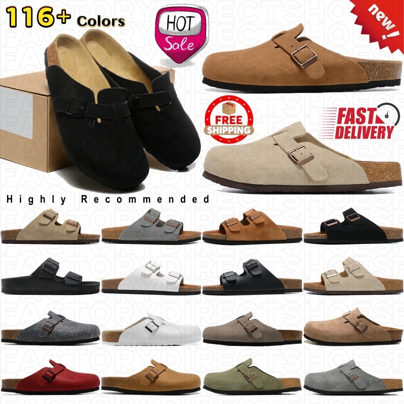 Designer clogs sandals Boston clog slippers Arizona sandals taupe sand chestnut mens womens suede leather slides Germany fashion Scuffs summer beach outdoor shoes