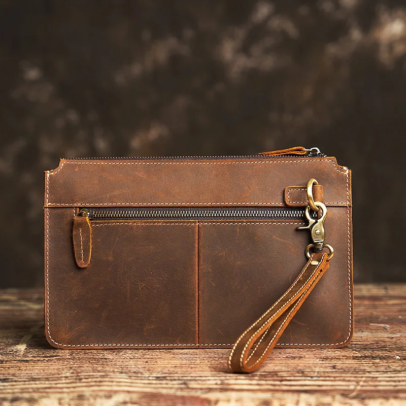 NUPUGOO Mens Clutch Genuine Leather Envelope Bag Cell Phone Large Capacity Casual Large Capacity Clutch Bag Cowhide 250723