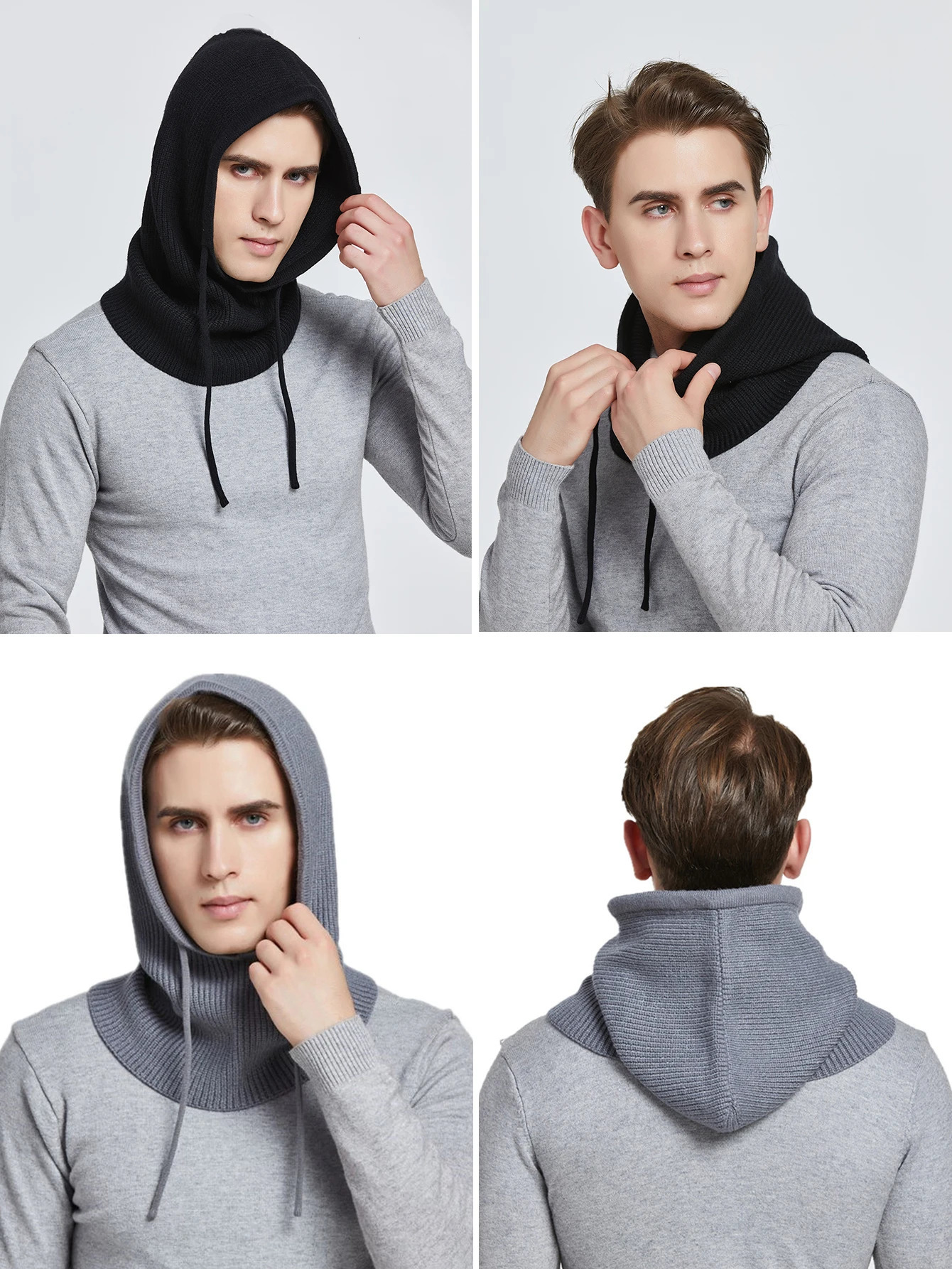 Knitted Wool Balaclava Skullies For Women Men Winter Wollen Drawstring Hooded Scarf Hat Neck Face Protect Beanies For Couples 250722