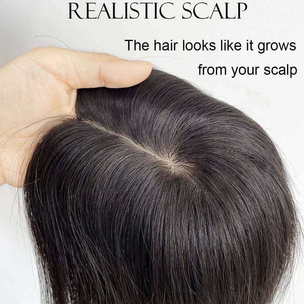 Full Hand Made Virgin Straight For Women Human Topper Hair Piece with Clips