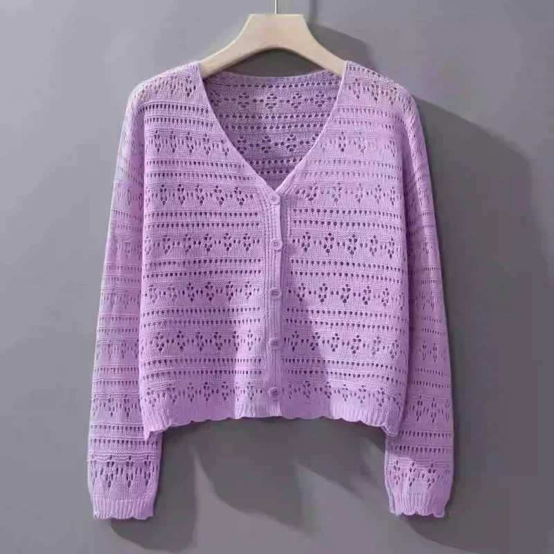 2025 Summer Womens Hollow Out Sunscreen Cardigan Fashion Long Sleeve Thin Tops Female Solid Single Breasted Knit Sweater X250724