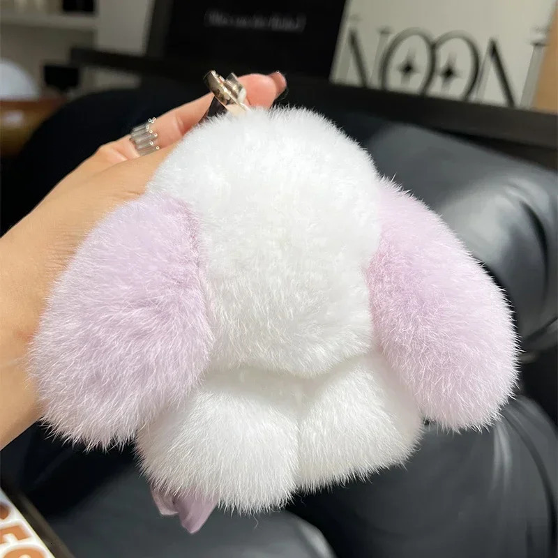 Cute Real Rex Rabbit Fur Keychain Mini Bunny Pendant Women Bag Charm Car Key Ring Ornaments Girl Plush Toy Trinkets Classic Gift 250722