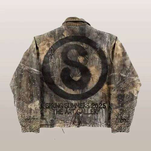 Women's Wear Retro Camouflage Leaf Y2k Coats Mens Womens Haruku Hip Hop Letter Embroidery Patchwork Oversized Jacket Casual Clothes