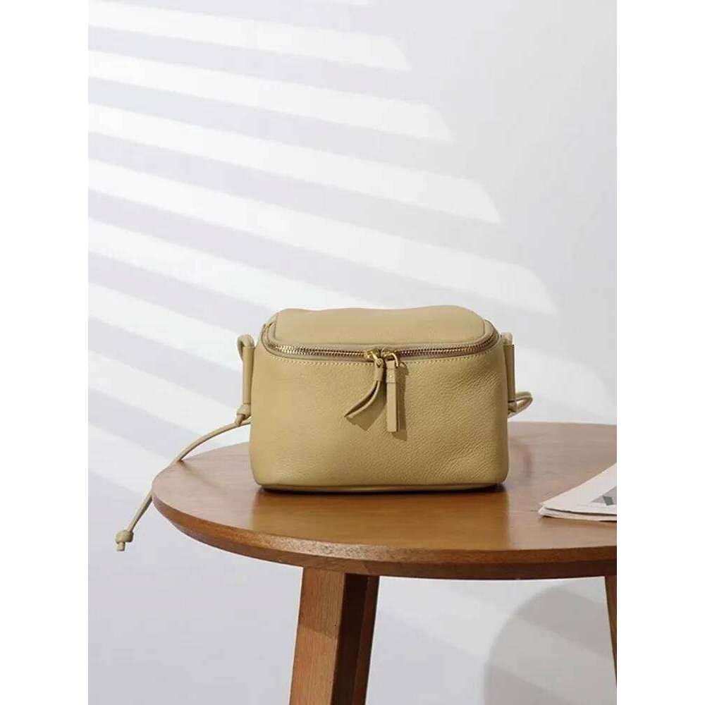 Women New Small Square Zipper Fashion Box Solid Color Genuine Leather Bag Ladies Casual Single Shoulder Crossbody Bags