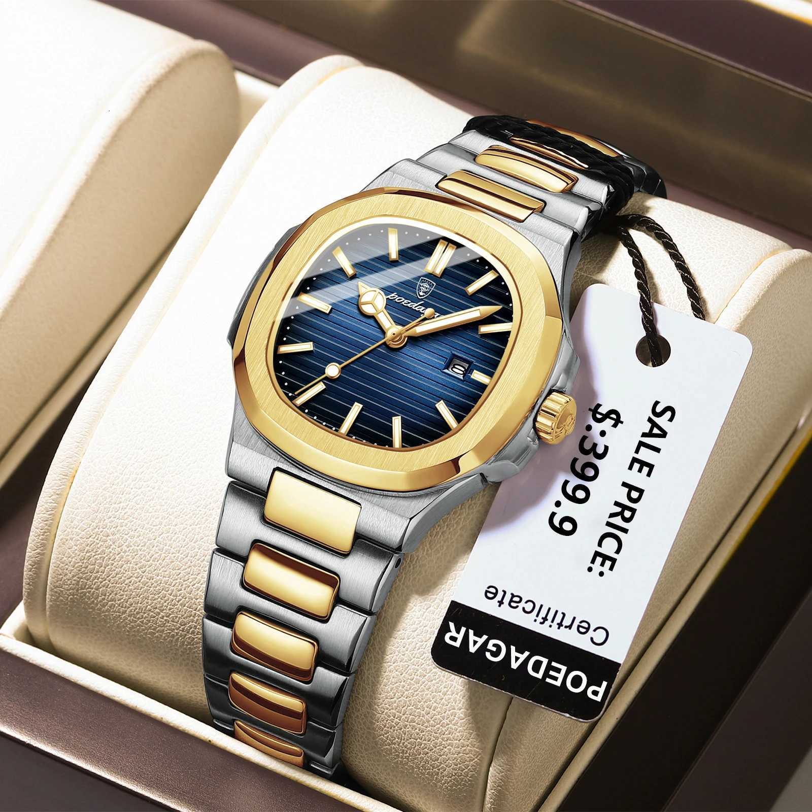POEDAGAR Luxury Square Watch for Women Waterproof Luminous Date Ladies Watch Stainless Steel Quartz Womens Watches Female Reloj W250724