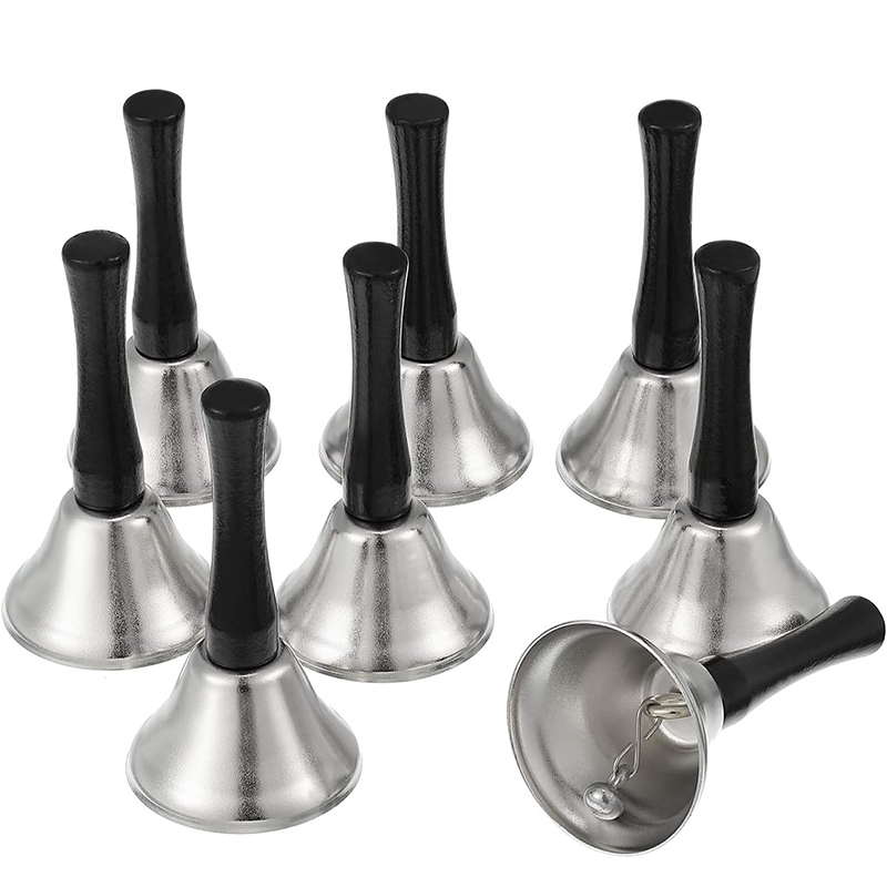 Hand Bells Steel Service Handbells Black Wooden Handle Diatonic Metal Bells Musical Percussion Christmas Decorations 12*6.5CM
