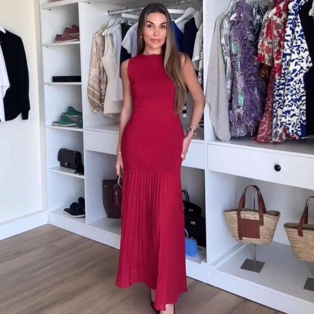 TRAFZA Style Women's Simple Elegant Knitted Sleeveless Long Dress B5