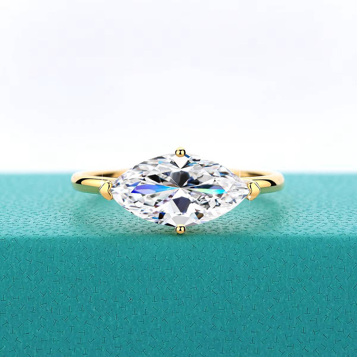 Luxury Engagement Jewelry 6x12mm 2ct Marquise Cut Moissanite Hollow 14k Ring Womens Gold