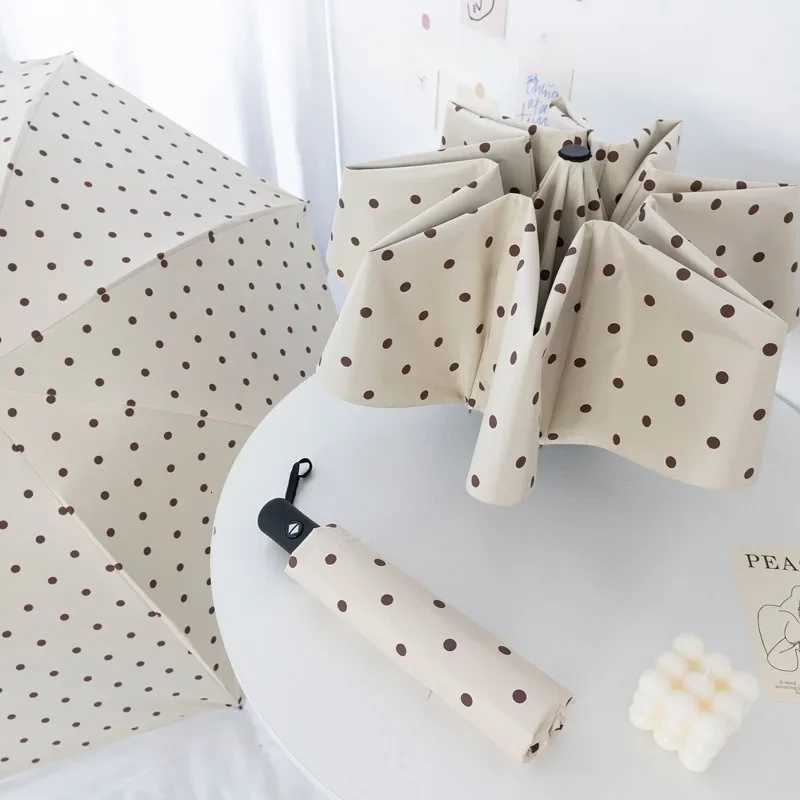 Stylish Polka Dot Auto-Folding Umbrella UPF 50+ Black Coated Sun Rain Protection Compact Travel Umbrella R250724