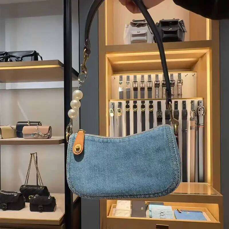 Single Shoulder Denim Blue Handbag New Style French Bread High-End Feel Small Mason Jar Bag for Women