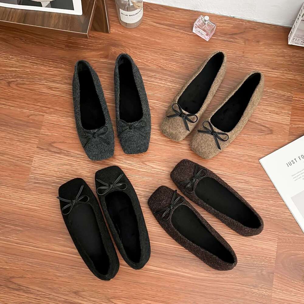Designer Spring New Bowknot Square Toe Shallow Mouth Single 2025 Korean Version Soft Surface Flat Casual Shoes for Women