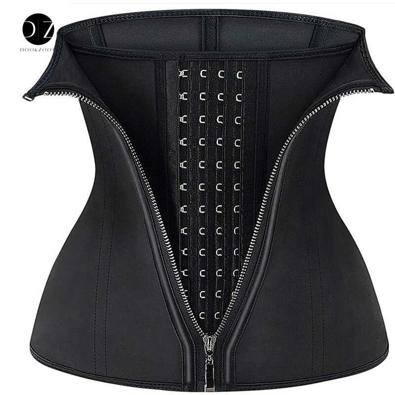 Latex Waist Corset Zipper Cincher Slimming Belly Belt Tummy Trimmer Shaper for Women Control Sheath Girdle Strap Black Hooks W250724