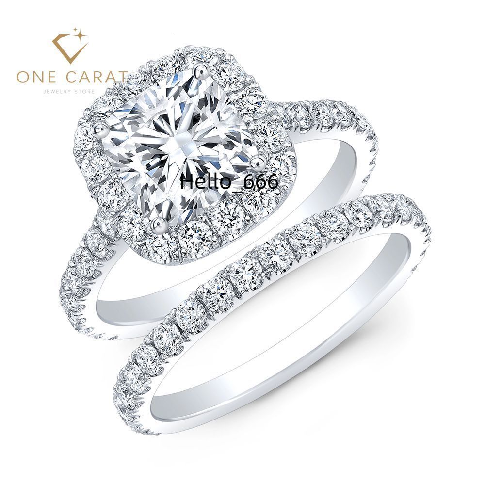 Classic Halo Moissanite Square Cushion Cut Engagement Ring Solid 14K White Gold Women D Color 1CT 2CT 3CT Gold Wedding Rings Set