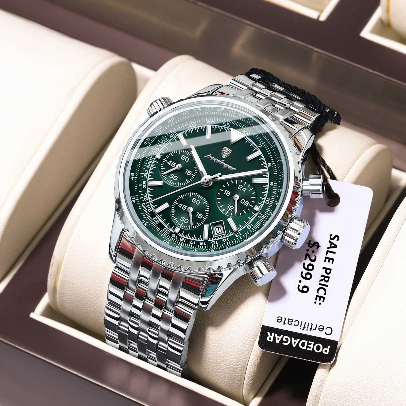 POEDAGAR Luxury Watch for Men Chronograph Date Stainless Steel Man Watch Waterproof Luminous Fashion Sports Mens Quartz Watches W250724