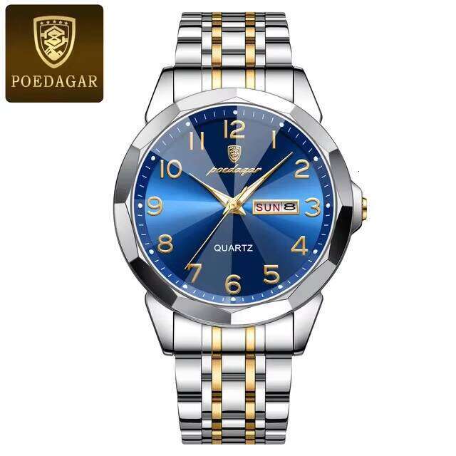 DHwatches POEDAGAR Men Watch Sport Waterproof Luminous Date Week Quartz Men's Watches Business Stainless Steel Male Clock Reloj