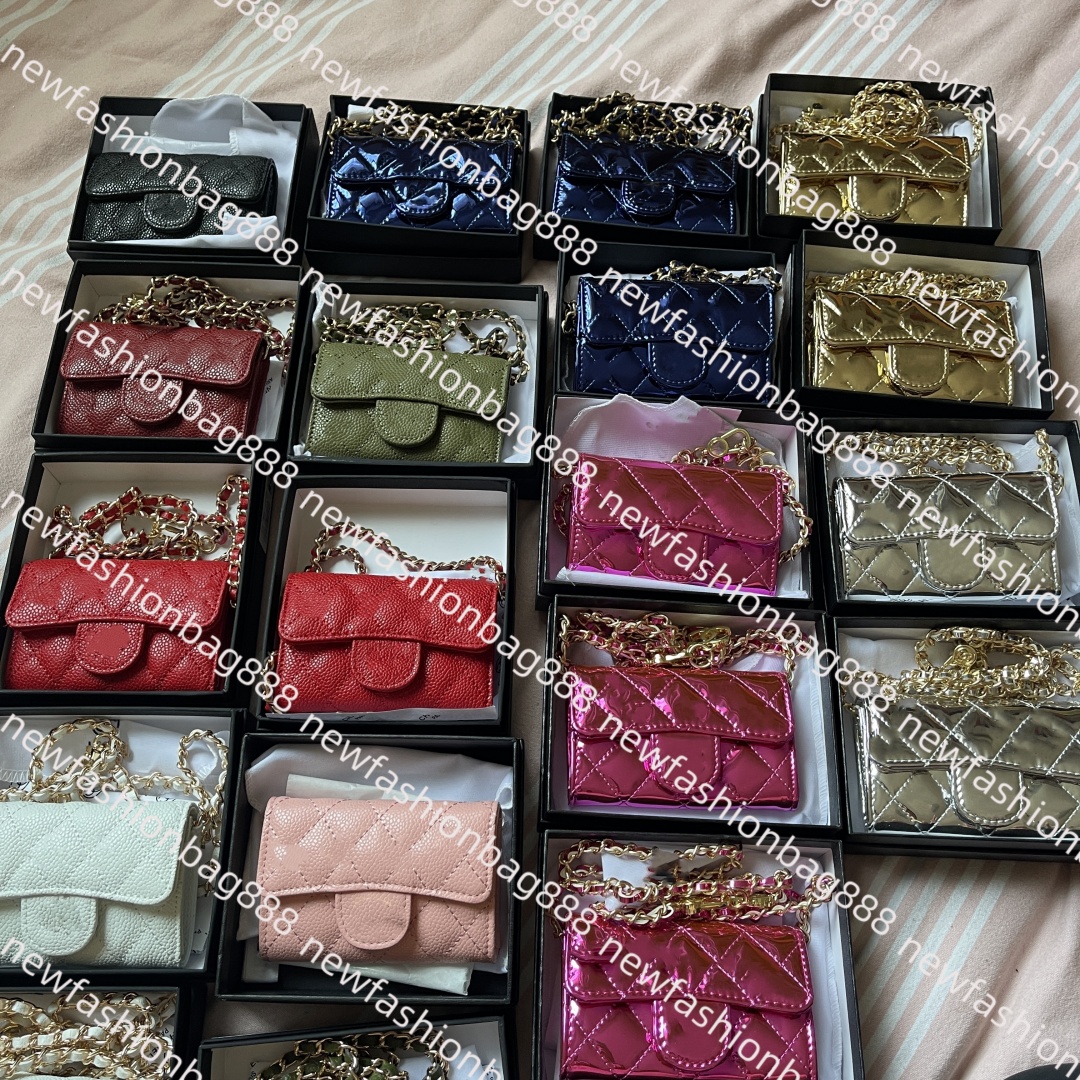 Top designer wallet shoulder bag chain mini handbag plaid wallet double letter solid buckle sheepskin caviar pattern women luxury evening bag mini purse 8937