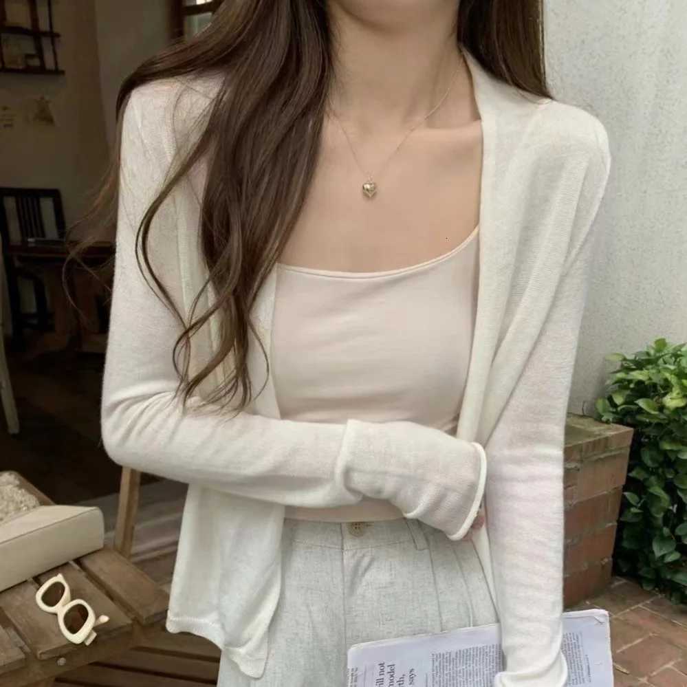 Korean Style Womens Fling Knitted Cardigan Summer Thin Air Conditioning Shirt Versatile Solid Color Basic Sun Protection Jacket X250724