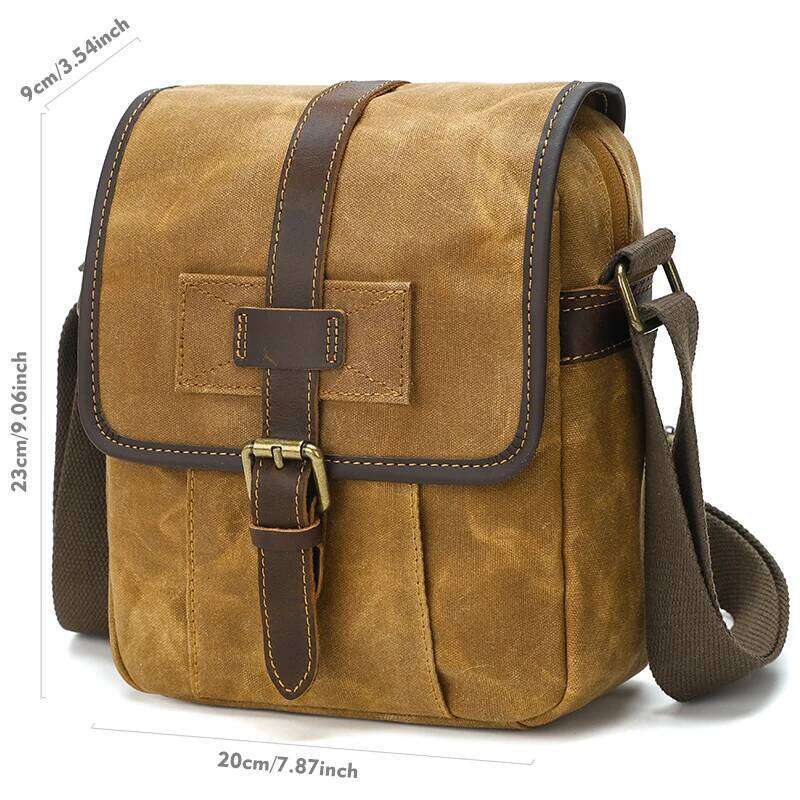 Men's Leather Crossbody Shoulder Bags Small Waterproof Waxed Canvas Man Messenger High Quality Vintage Bag