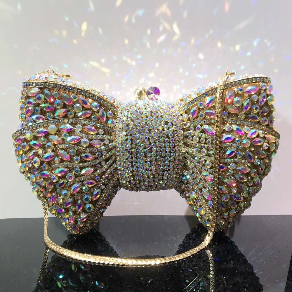 Designer Luxury Evening Diamond Premium Bowknot Diamond-Studded Evening Banquet Dress Rhinestone Women's Bag New Bow Clutch