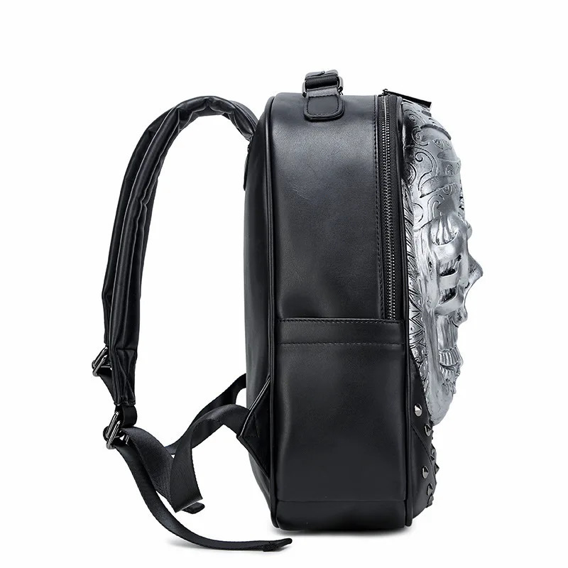 JIEROTYX Rivet 3D Skull Skeleton Embossed Shoulder Bag Travel Backpack Restore Halloween Cool Dark Gothic Carving Backpack 250723