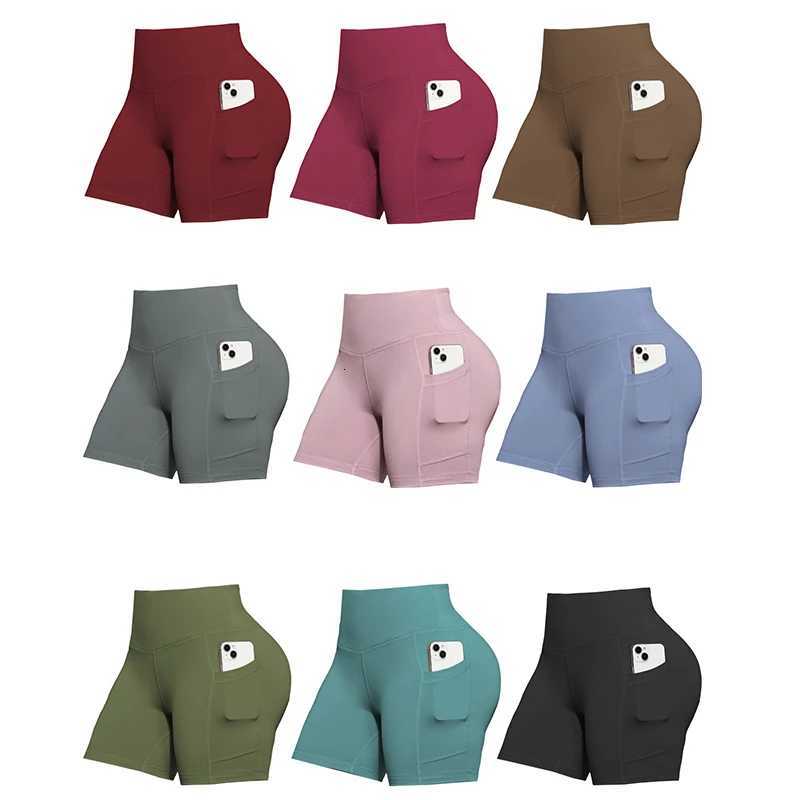 Double Pocket Yoga Shorts for Women Solid Color Butt Lifting Cycling Tight Outdoors Elastic Jogging Shorts Female SportswearXJ250724
