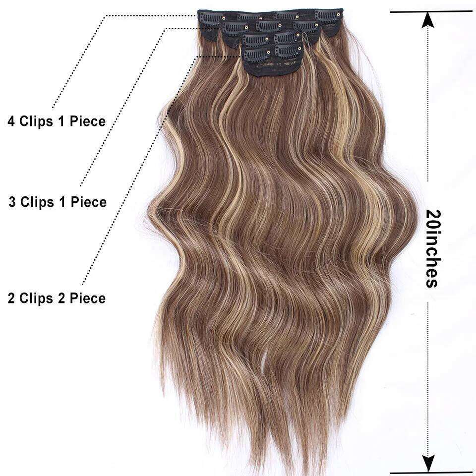 Black Blonde 20"Wavy Bio Synthetic Ombre Clip In Extensions 4Pcs/Lot 150g Matte Color Heat Resistant Hair Pieces For Women