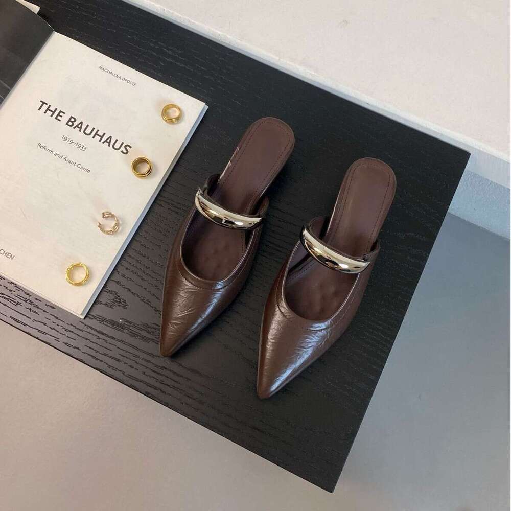 Slip-On Closed-Toe Half Slippers Women's Single Shoes Wedge Pointed Toe 2025 New Spring Summer French Style Thick-Soled Sandals for Women