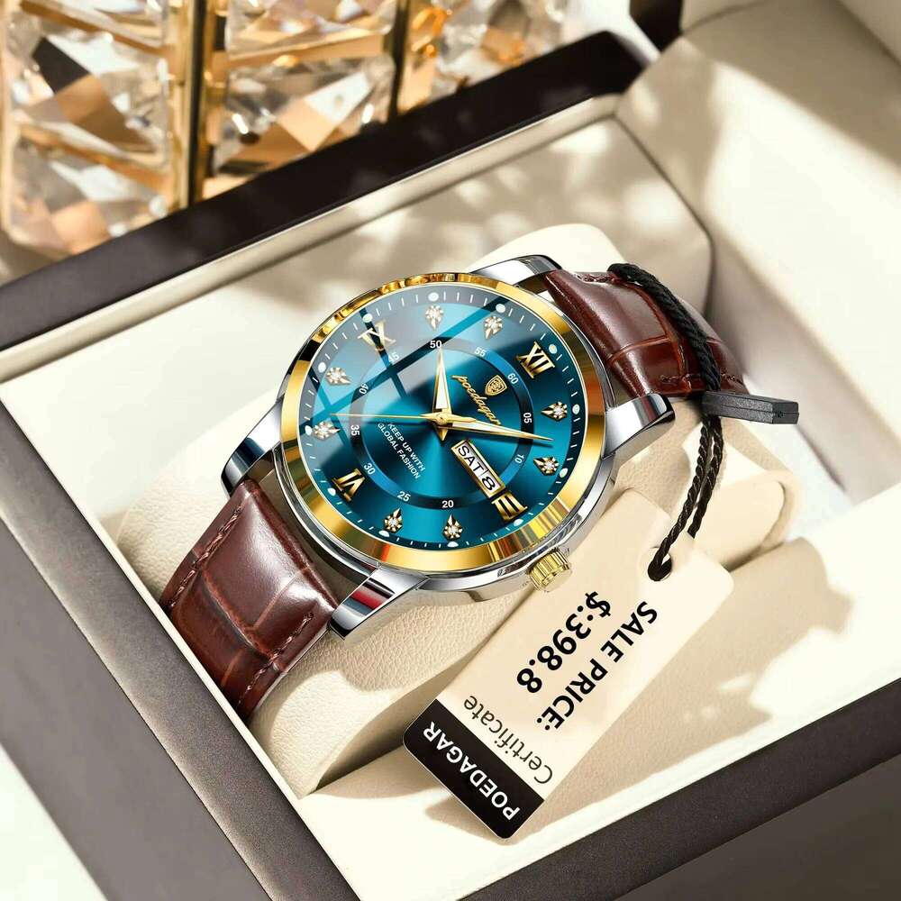 DHwatches POEDAGAR Fashion Elegant Week Waterproof Luminous Men Wristwatch Leather Strap Reloj Men's Watch for Man