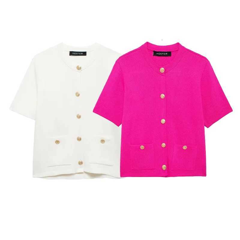 2024 Spring Autumn Elegant Short Sleeve Knitted Outerwear for Women Elegant Short Sleeve Jacket Coat Ladies Fashion Casual White Rosered Knit Coat X25