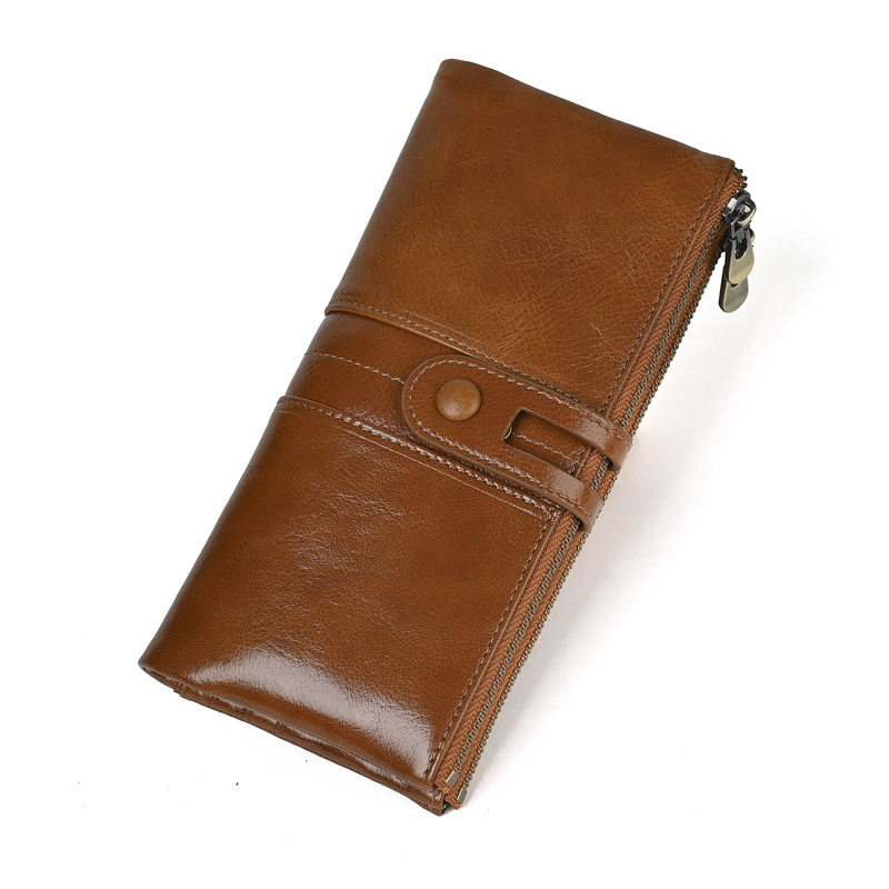 Free Shipping Designer Package Oil Wax Leather Long Wallet Cowhide Wallet Anti Magnetic Card Clip Genuine Leather Coin Wallet