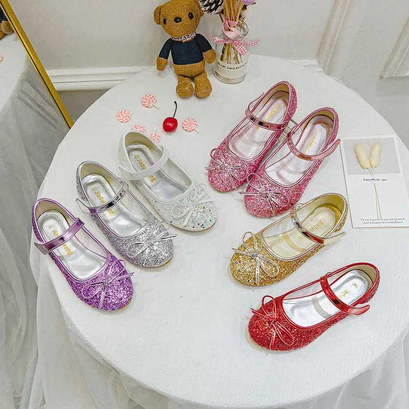 Princess Kids Leather Shoes for Girls Flower Casual Glitter Children High Heel Girls Shoes Butterfly Knot Blue Pink Silver 3 XJ250724