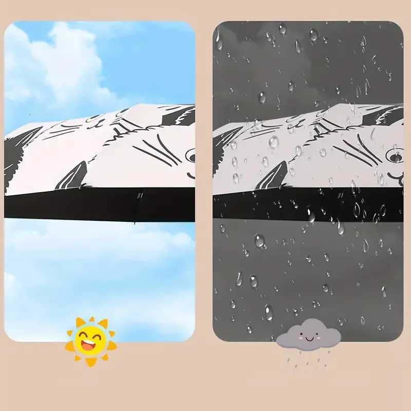 1pc Simple Cartoon Kittens Printed Black And White Automatic Umbrella Sunny And Rainy Dual-use UV Protection Umbrella R250724