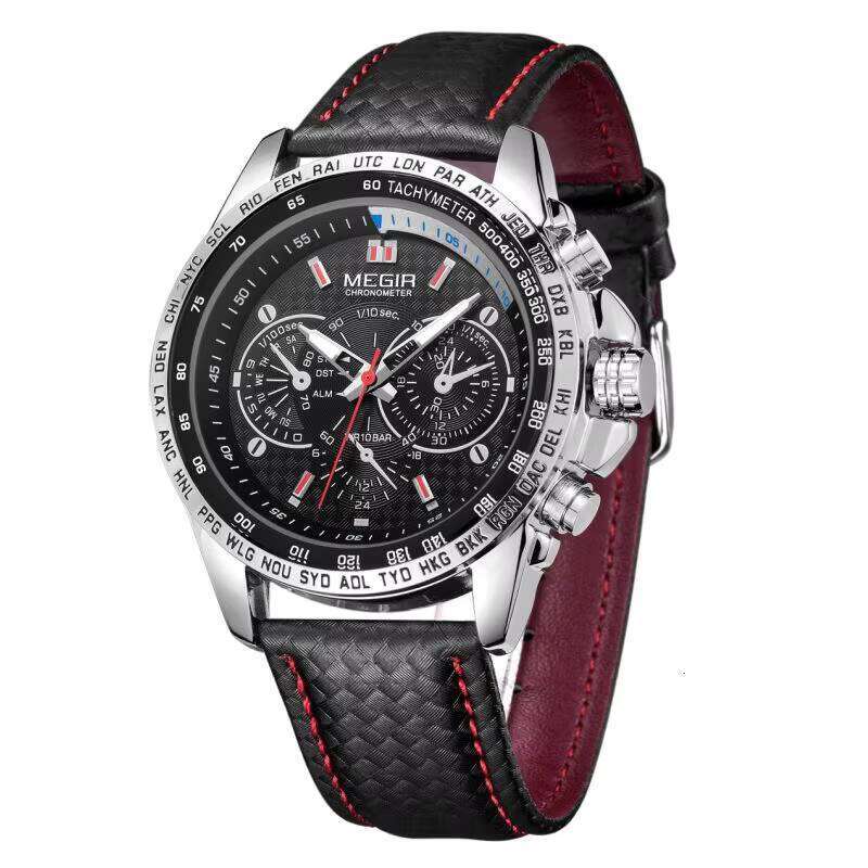 DHwatches MEGIR Men's Sports Watch - 30M Waterproof, Luminous, 6-Hand Design, Leather Strap, Quartz Wristwatch for Active Men