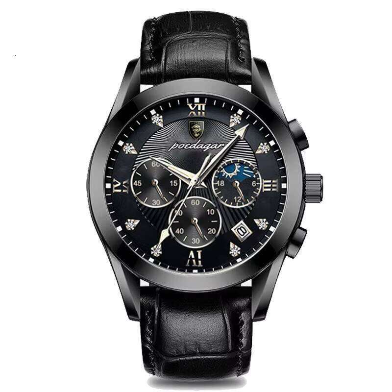 DHgargets POEDAGAR New Top Brand 820 Men Watch Waterproof Luminous Sport Wristwatch Quartz Leather Relogio Masculino