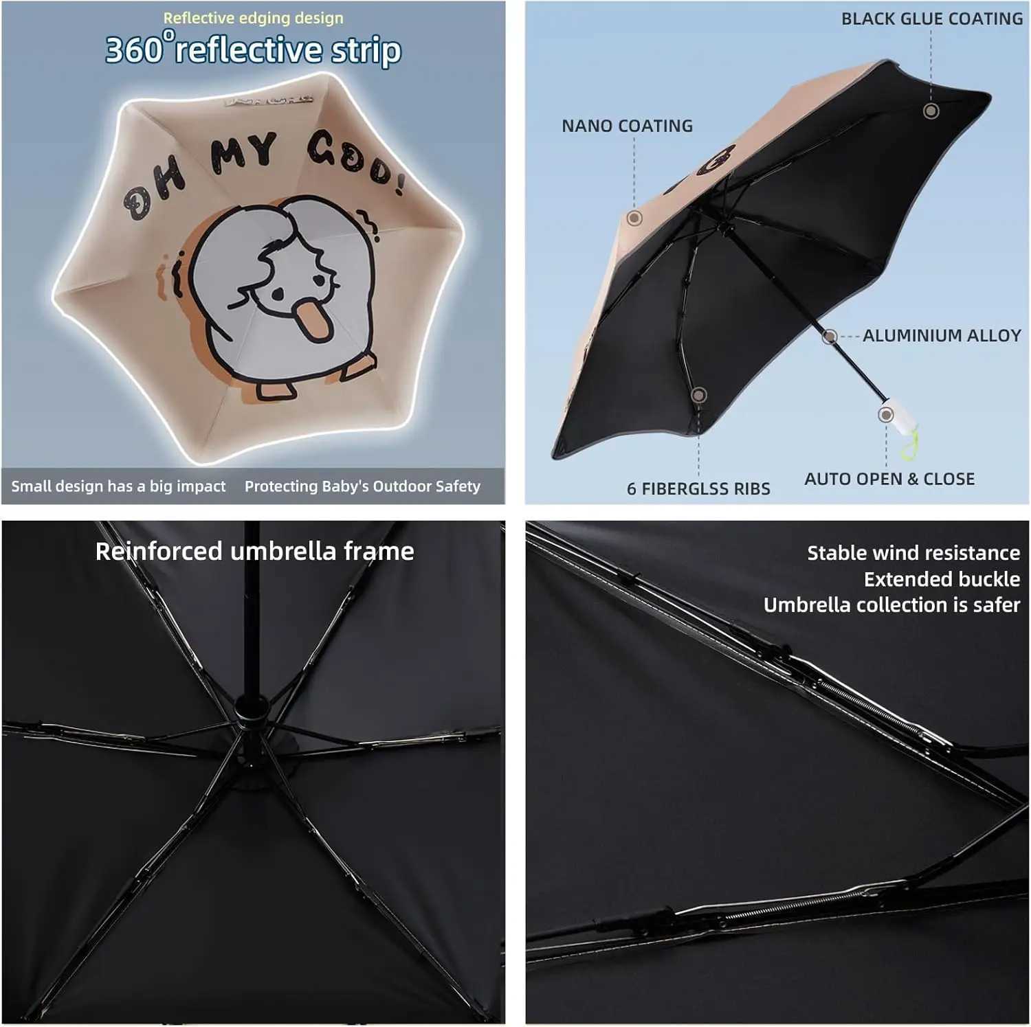 Saferound Folding Umbrella Anti UV Compact Durable Auto Open Close Lightweight Backpack Cute Cartoon Umbrella for Girls and Boys R250724