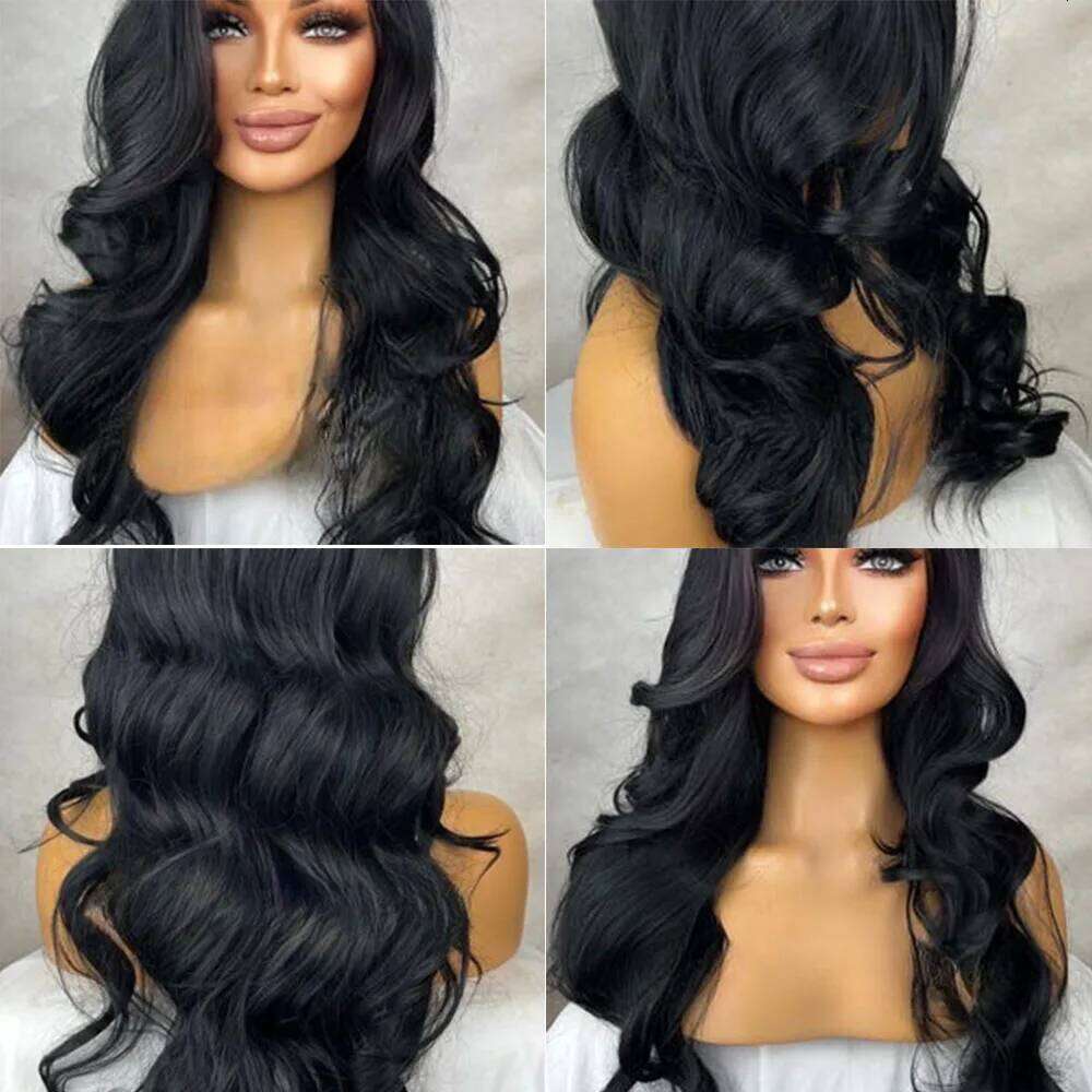 Free Part 26-32 Inch Curly Wavy Water Waves Swiss Lace Front Perm Blends Gift For Her Realistic Ladies Womens Wig