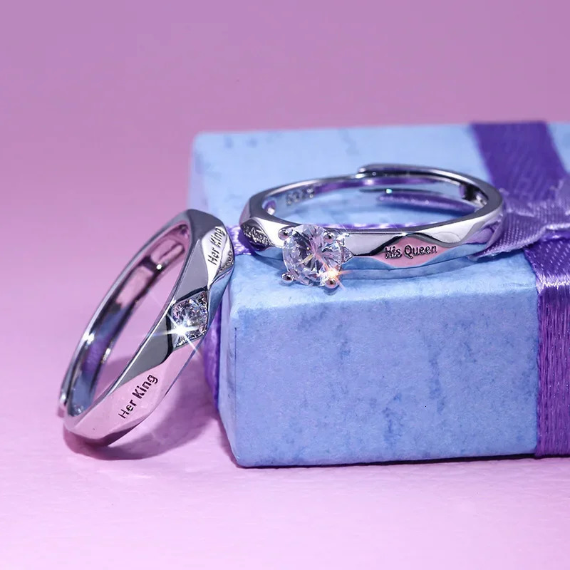 Trendy Couple Love Token Ring with Letter His Queen Her King Engraved Wedding for Women Men Finger Rings 250704