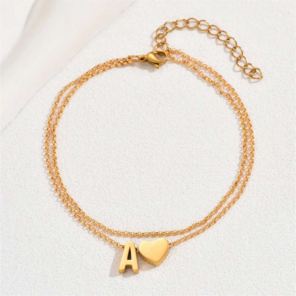 Boho 26 Letters A-Z Stainless Steel Chain Anklets For Women Simple Heart Ankle Bracelet Anklet Beach Jewelry Summer Accessories S250723